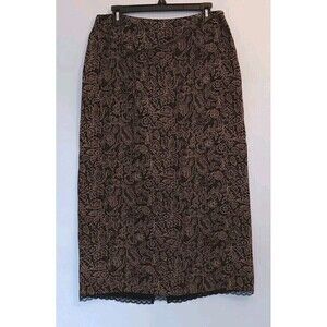 Emma & James Size 12 Silk Blend Midi/Maxi Skirt -  Black Tan Lined w/Lace Hem